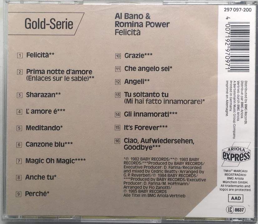 CD Al Bano & Romina Power – Felicita 1988 Germany | Aukro